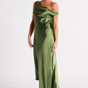 Meshki One Shoulder Dress in Olive Green
